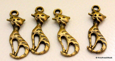 5 x Zinc Alloy Bronze Tone Cat Charms Pendants 25mm x 7mm